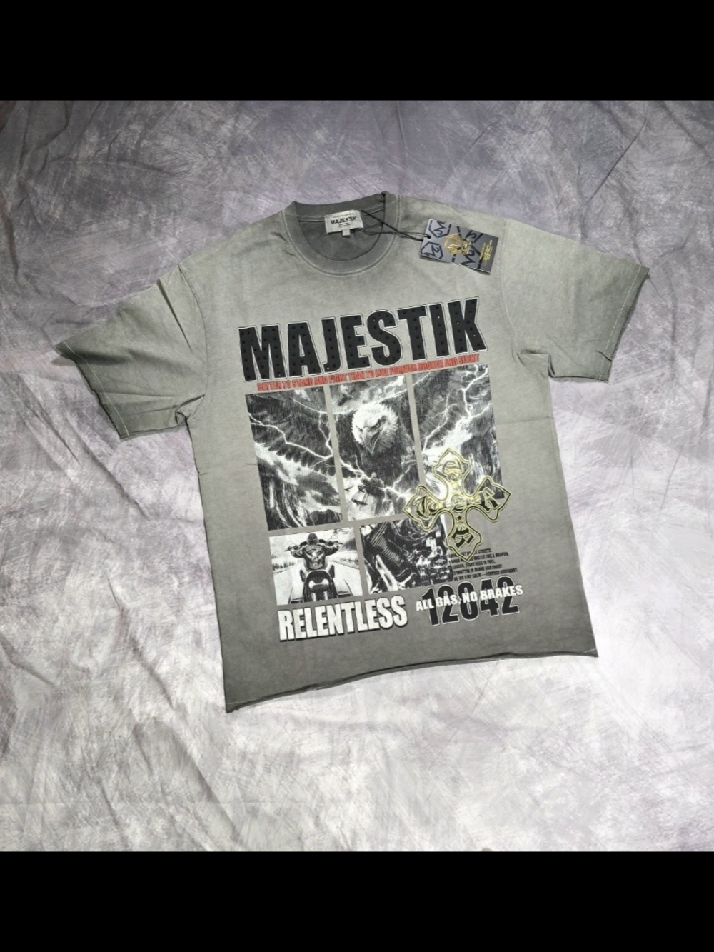 Distressed Acid Wash Graphic Tee - Motorcycle & Eagle Streetwear Shirt Sizes S-L